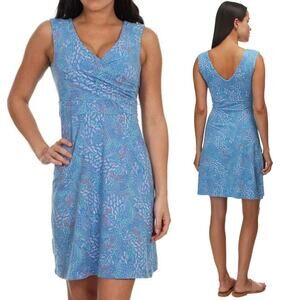 PATAGONIA Women's Porch Song Dress Size Medium Port Blue Swift Feathers Multi